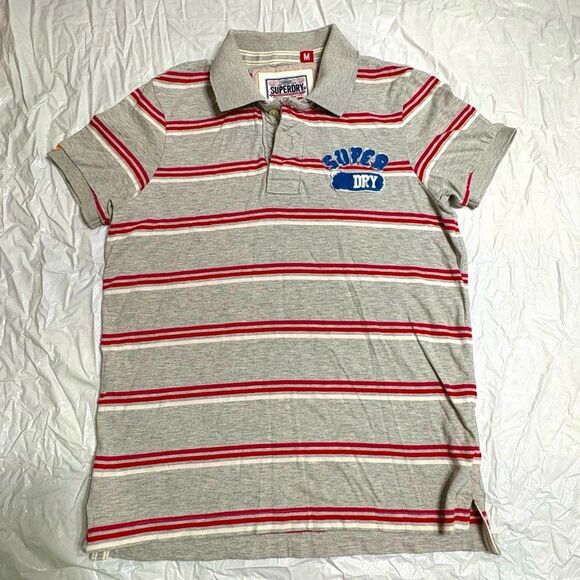 Superdry Men’s Polo Shirt with Red and Gray Stripes Size Medium - Picture 2 of 7